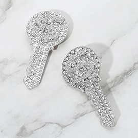 Rhinestone Embellished Dollar Sign Key Earrings