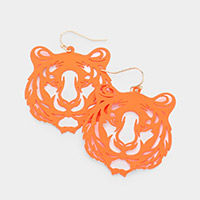 Brass Metal Cut Out Tiger Dangle Earrings