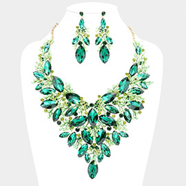 Marquise Stone Cluster Leaf Evening Necklace