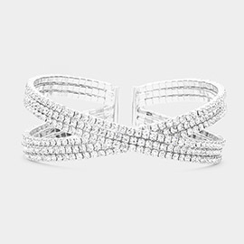 Rhinestone Embellished Crisscross Cuff Evening Bracelet