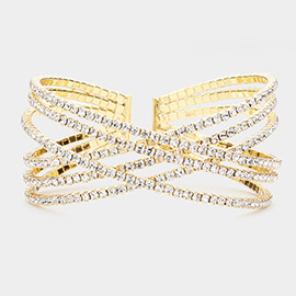 Rhinestone Embellished Crisscross Cuff Evening Bracelet