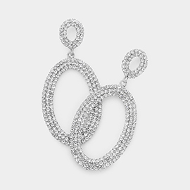 Rhinestone Double Open Oval Link Evening Earrings