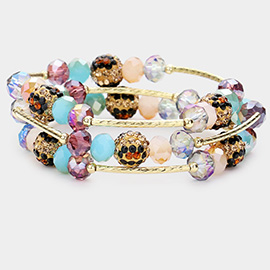 3PCS - Leopard Patterned Shamballa Ball Faceted Beaded Stretch Bracelets