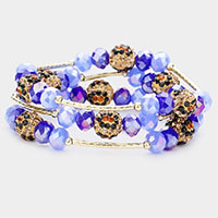 3PCS - Leopard Patterned Shamballa Ball Faceted Beaded Stretch Bracelets