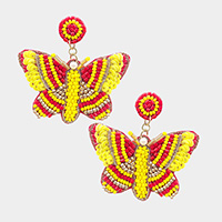 Felt Back Sequin Multi Beaded Butterfly Dangle Earrings
