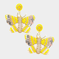 Felt Back Sequin Multi Beaded Butterfly Dangle Earrings