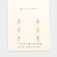 3Pairs - Gold Dipped CZ Abstract Stud Earrings