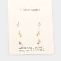 3Pairs - Gold Dipped CZ Scissors Stud Earrings