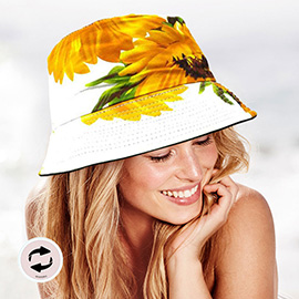Reversible Sunflower Print Bucket Hat