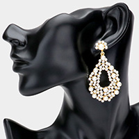 Pearl Detail Rhinestone Open Teardrop Evening Earrings