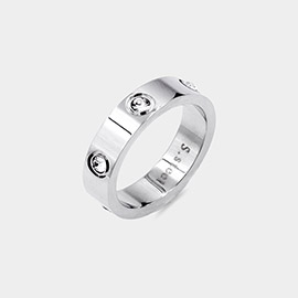 Stone Embellished Stainless Steel Band Ring