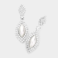 Marquise Pearl Accented Rhinestone Trim Dangle Evening Earrings