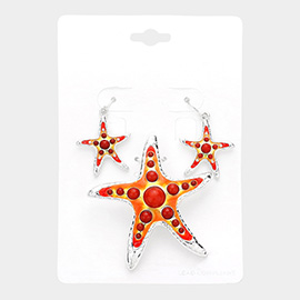 Bead Embellished Enamel Starfish Magnetic Pendant Set