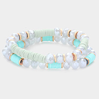 2PCS - Heishi Faceted Beaded Stretch Bracelets
