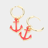 Enamel Anchor Dangle Huggie Earrings