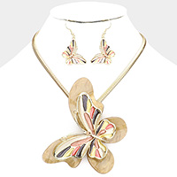 Celluloid Acetate Colored Metal Butterfly Pendant Necklace