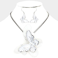 Celluloid Acetate Colored Metal Butterfly Pendant Necklace