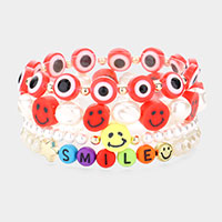 4PCS - Smile Freshwater Pearl Evil Eye Beaded Stretch Bracelets