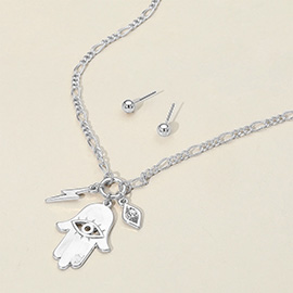 Metal Hamsa Hand Lightning Evil Eye Pendant Necklace
