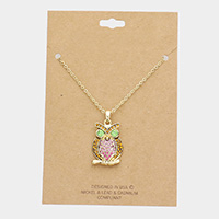 Rhinestone Embellished Owl Pendant Necklace