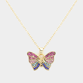 Rhinestone Embellished Butterfly Pendant Necklace