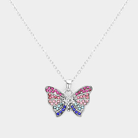 Rhinestone Embellished Butterfly Pendant Necklace