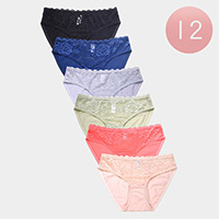 12PCS - Ladies Flower Laced Cotton Bikini Panties