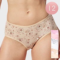 12PCS - Ladies Extended Flower Solid Mixed Cotton Bikini Panties