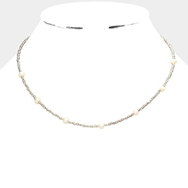 Freshwater Pearl Station Faceted Beaded Necklace