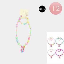 12 SET OF 2 - Mermaid Pendant Beaded Kids Bracelet Necklace Sets