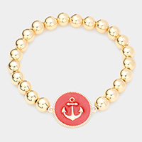 Anchor Accented Enamel Round Charm Metal Ball Stretch Bracelet