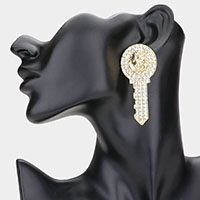 Lion Accented Rhinestone Embellished Key Earrings