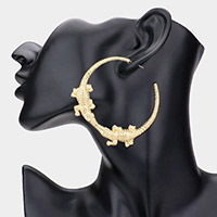 Double Alligator Accented Metal Hoop Earrings