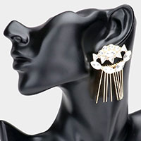 Multi Stone Rectangle Metal Bar Fringe Earrings
