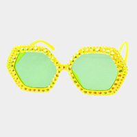 Bling Stone Embellished Hexagon Sunglasses