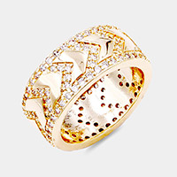 Gold Plated CZ Embellished Metal Chevron Ring