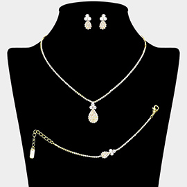 3PCS - Rhinestone Teardrop Accented Necklace Jewelry Set
