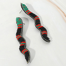 Felt Back Seed Beaded Snake Earrings