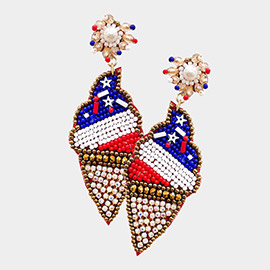 Felt Back Seed Beaded American USA Flag Ice Cream Dangle Earrings