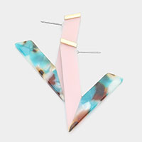 V Shaped Celluloid Acetate Two Tone Earrings