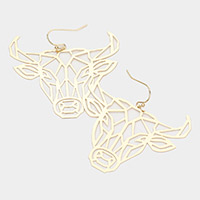 Cut Out Brass Metal Steer Head Dangle Earrings