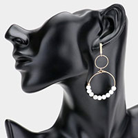 Natural Stone Cluster Detailed Open Metal Circle Dangle Earrings