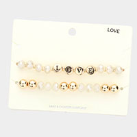 2PCS - LOVE Message Faceted Beaded Stretch Bracelets