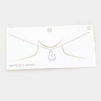 White Gold Dipped Metal Lock Pendant Necklace