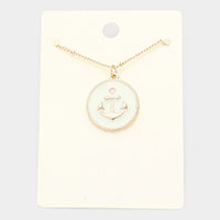 Anchor Accented Enamel Round Pendant Necklace