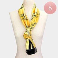 6PCS - Silk Feel Satin Striped Music Piano Key Pattern Printed scarf