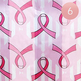 6PCS - Silk Feel Satin Striped Pink Ribbon Pattern Printed Scarves
