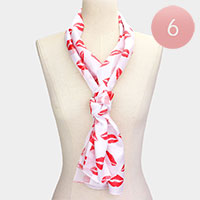 6PCS - Silk Feel Satin Striped Lips Pattern Printed Scarf