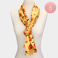 6PCS - Silk Feel Satin Striped Halloween Pumpkin Pattern Printed Scarves