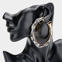 Leopard Patterned Braided Rhinestone Hoop Earrings